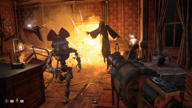 Vessels fighting a ghost-like Corrupted in a burning room — GRAIN ROT screenshot